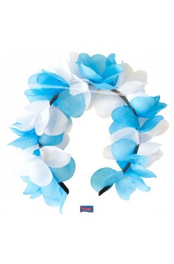 Tiara bloemen blauw/wit
